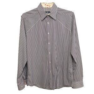 Stone Rose Mens Purple White Stripe Floral Trim Dress Shirt Button Down Sz‎ 3